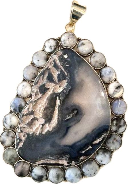 Pendant, Large Smoky Quartz Grey and Sterling Organic Teardrop, Statement Piece