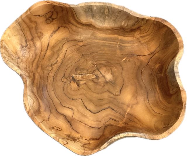 Natural Teak Bowl Organic Floral Shape, 16" x 13"