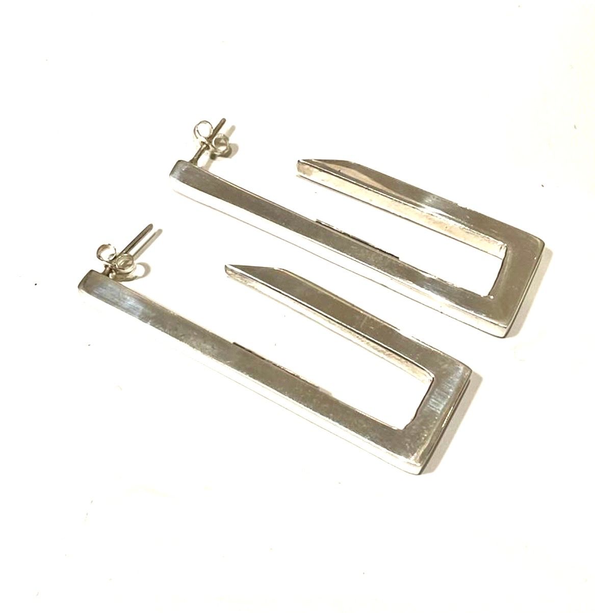 Earrings, Sterling Silver Rectangle Hoop