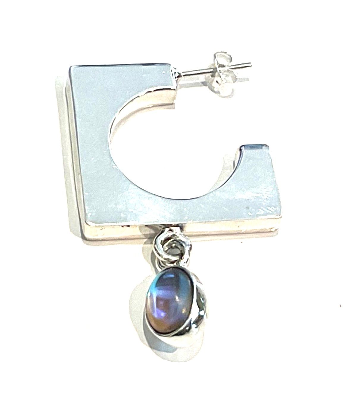 Earrings Cut Out Sterling Square w/ Moonstone drop