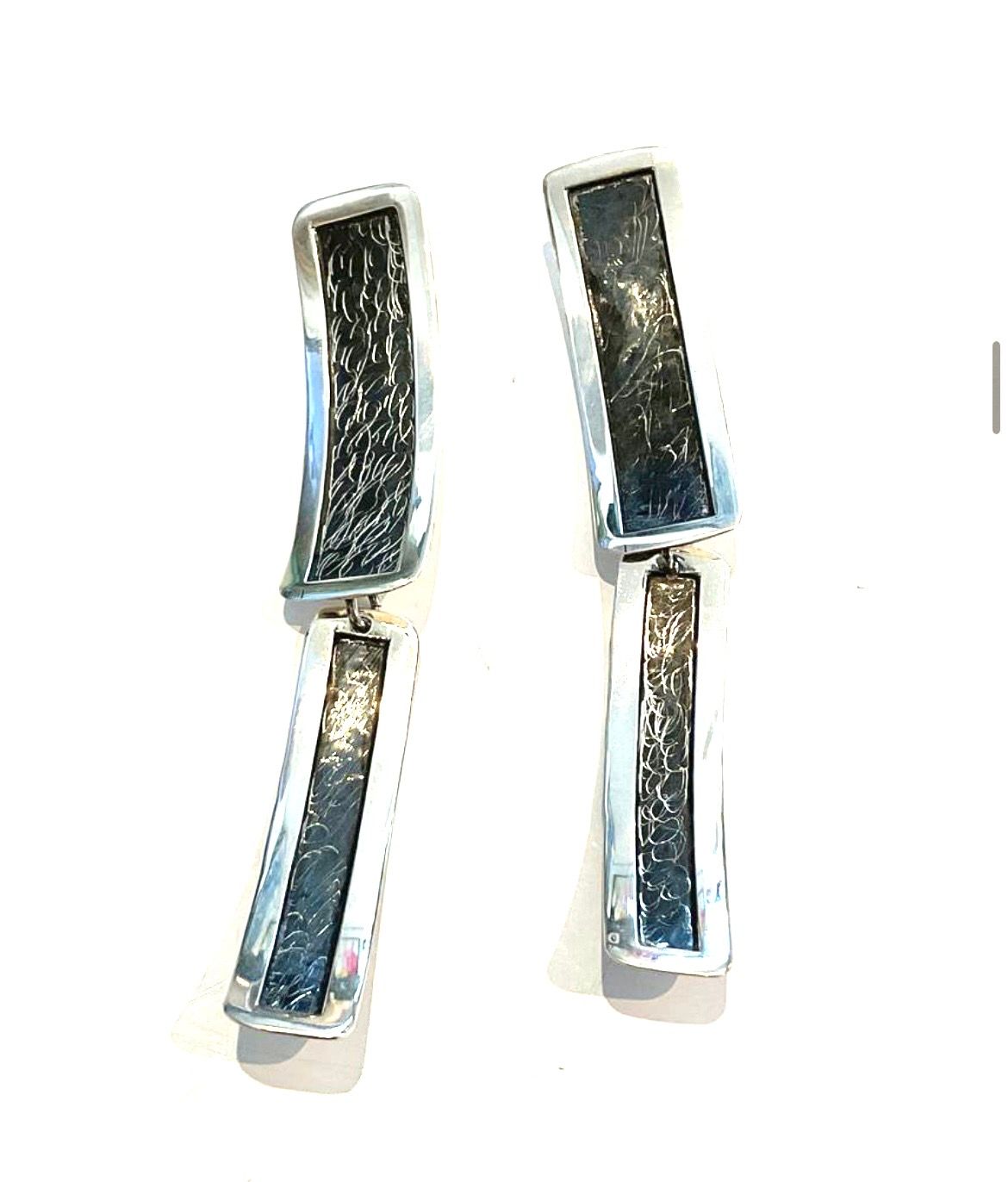Earrings Sterling Double Rectangle Oxidized Center