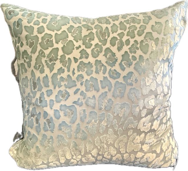 Pillow 22x22 Leopard Velvet Burn Out Blue Green