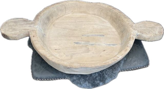 Reclaimed Two-Handle Wooden Bowl, Natural Finish, 24" W x 17" D x 4" H