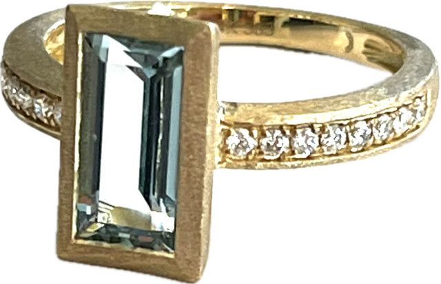 Ring, Sz 6.5 Aquamarine Baguette &amp; .14ctw Natural Diamonds  Matte 14k, 1.67 ct