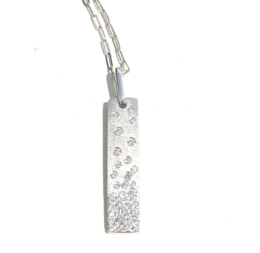 Necklace, Natural Diamond Confetti Bar Pendant on Paperclip Chain 14kWG, .50ctw, 18" chain