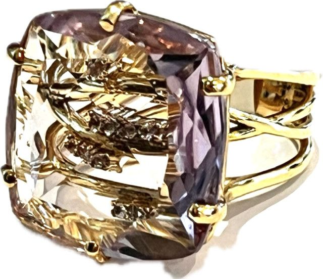 Ring, Sz 7.5  Amethyst Rose de France 23ct w/ Wht Topaz accent 14k Vermeil