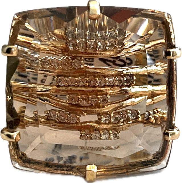 Ring, Sz 6 Smoky Quartz 29 ct. Wht Topaz Accent 14k RG Vermeil