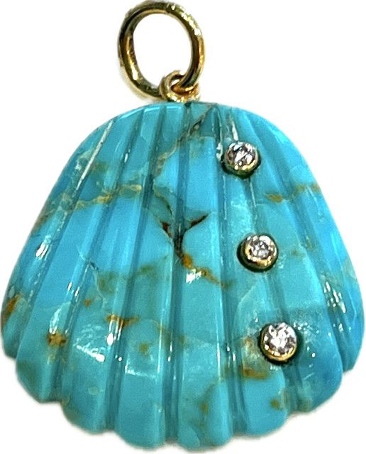 Pendant, Turquoise Shell , Gold Bail, .30 Carat Diamonds