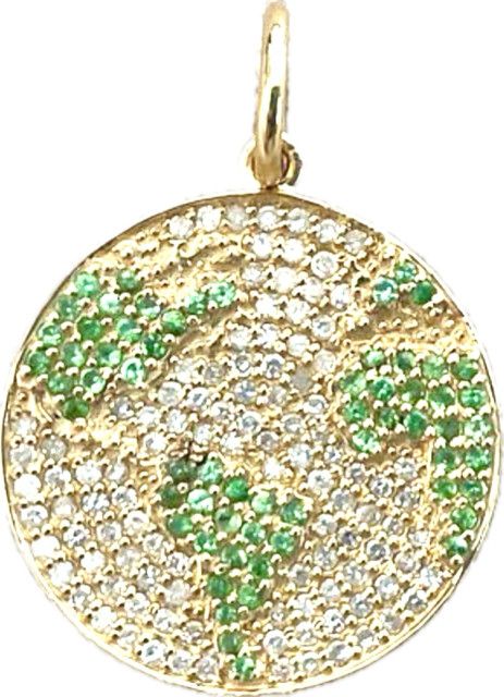 Charm Pendant 14K Gold Earth Diamonds &amp; Peridot .75" disc