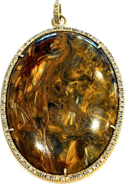 Pendant Pietersite Stone w/ Diamond Bezel &amp; Bail, 2.5" L