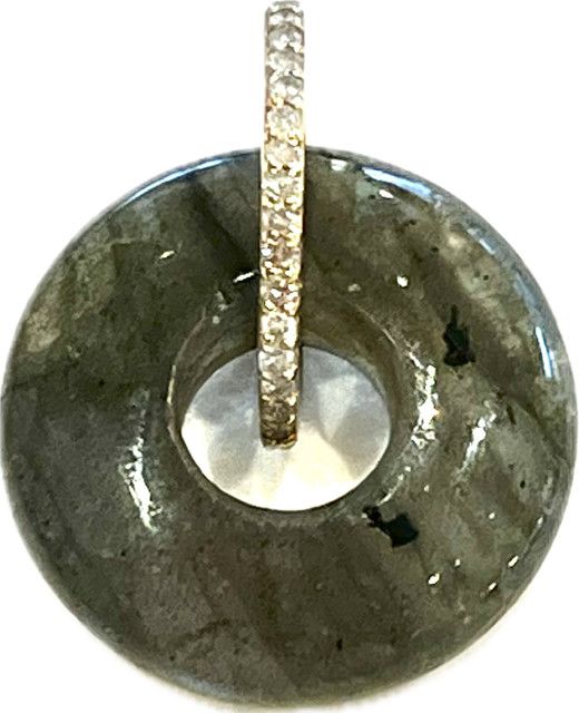 Pendant, Labradorite Donut with Diamond 14 K Bail, .25Ct