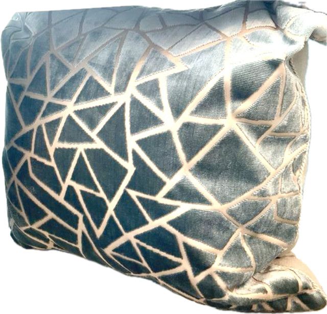 Pillow Blue Cut Velvet Triangles Cream Accent