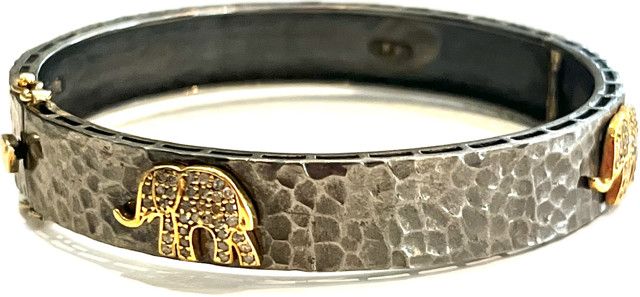 Bangle Diamond Studded Elephants Sterling 14K Accents