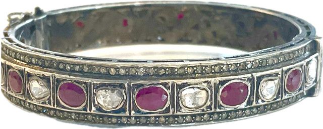 Bangle Rosecut Diamond 7.27ct &amp; Ruby 6.83ct Sterling