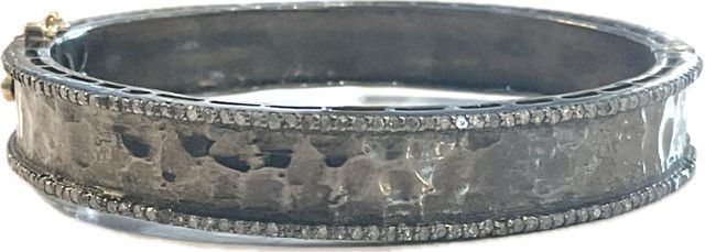 Bangle Hammered Oxidized Sterling w/ Diamonds 4.27ct 14k Closure