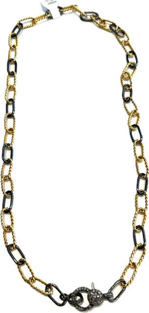Necklace 2 Tone Links, Twisted Gold &amp; Oxidized Silver, 16"