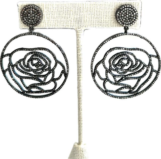 Earrings Pave Diamonds 3.22 ctw Sterling, Gold Posts