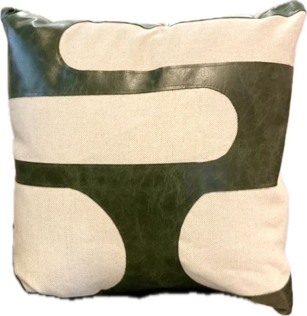 Pillow, Oatmeal Body with Green Leather Detail, Down Insert Inc.,24" x 24"