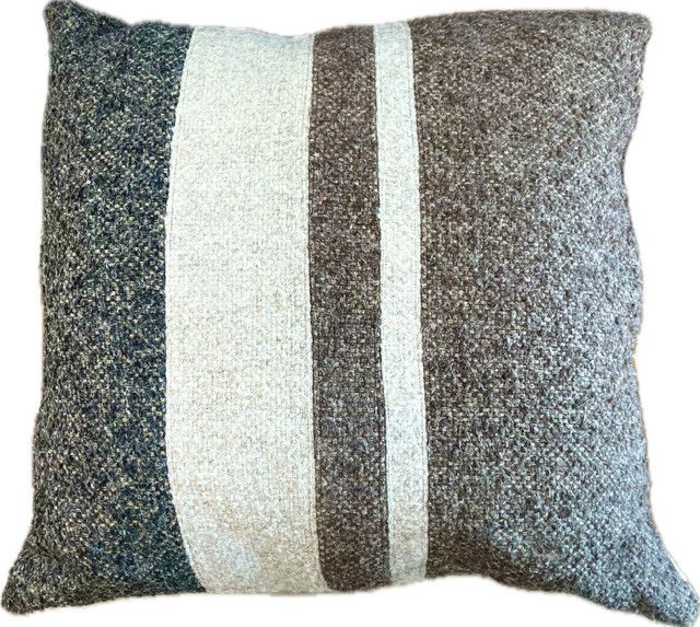 Pillow, 24x24 Boucle Grey, Beige, Brown Stripe, Down Insert