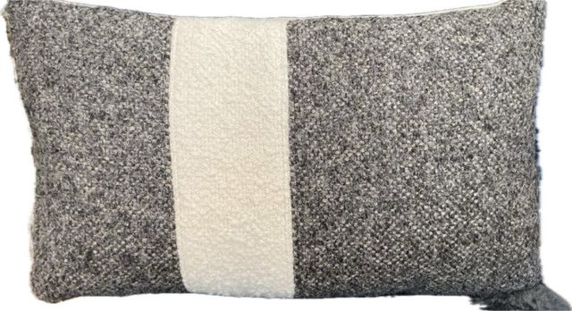 Lumbar Pillow Small Charcoal Boucle w/ Nat Stripe 12x20