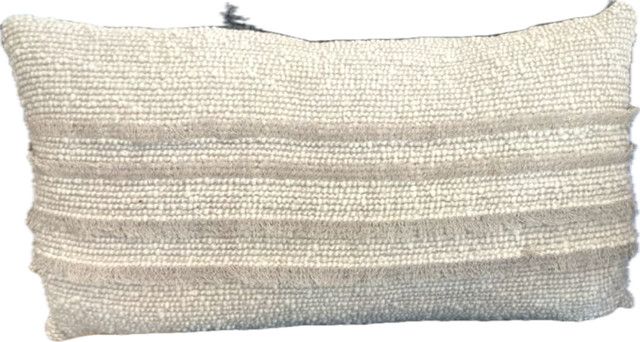 Lumbar Pillow Long Natural w/ Fringed Detail 14x26