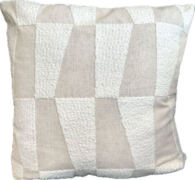 Pillow 24x24 Cream Boucle &amp; Linen Block Pattern