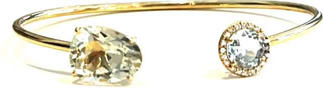 Bangle 14k YG Blue Topaz &amp; Praziolite w/ Diamond Accent