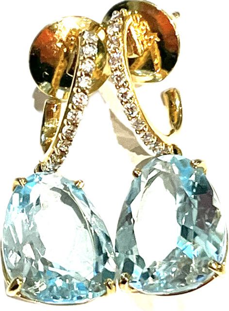 Earrings Blue Topaz Drops 14k YG Diamond Accents
