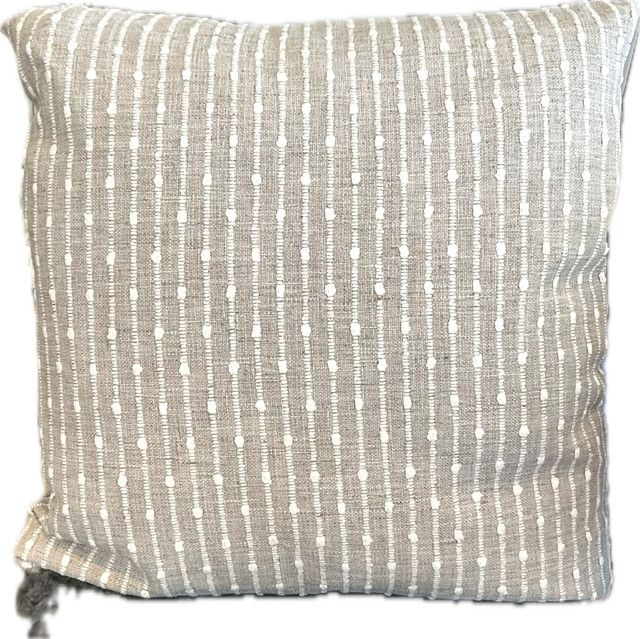 Pillow 24x24 Gray Linen and Cream Boucle Stripe