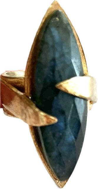 Ring, Sz 7 Marquise Labradorite wrapped in bronze