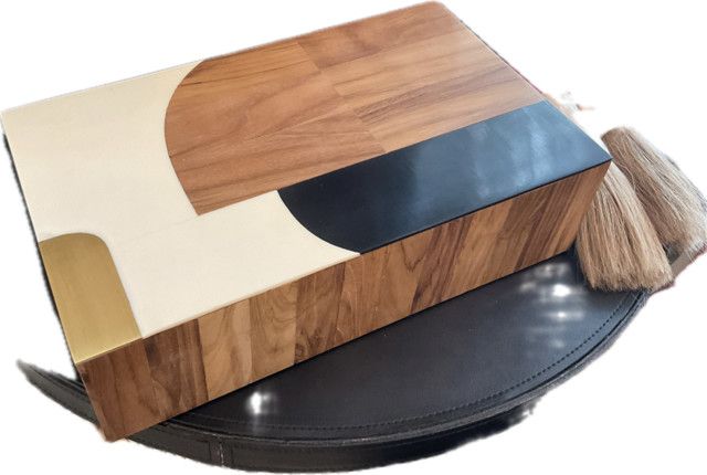 Box, Wood Inlay, Ivory Black, Medium