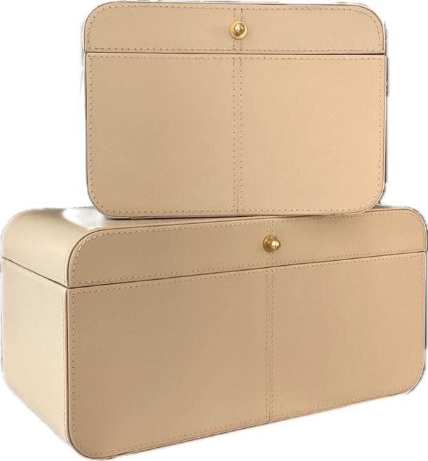 Box, Curved Corner Shape, Leather Ivory, Large