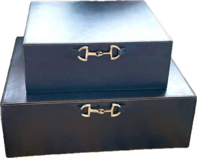 Box, Horse bit Navy Leather Jewelry, Large