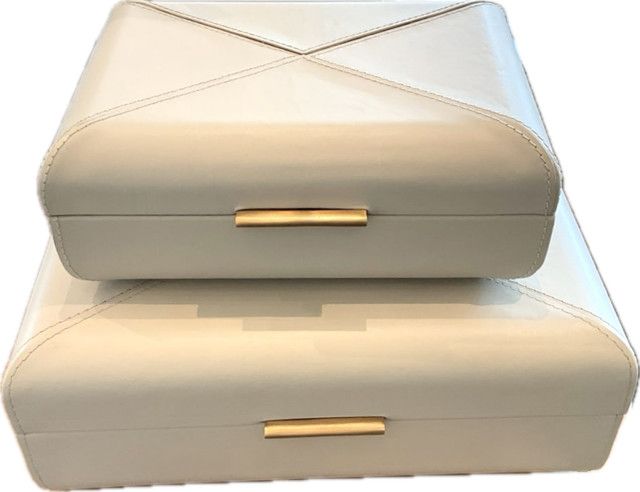 Box, Mitred Leather Curved Top, Ivory, Small