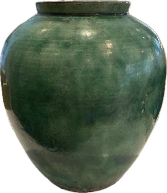 Pot Vase Porcelain Green Glazed Asian 9"x9x11