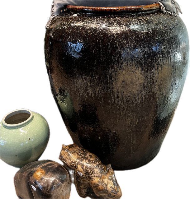 Pot Large Porcelain Brown Glazed 1950's Shandong 26x26x30