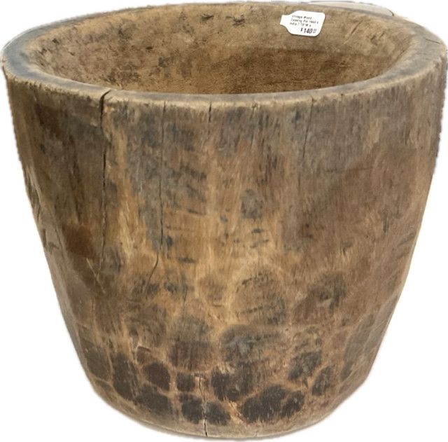 Vintage Wood Cooking Pot 1940's India 7.15"W x 6.75"H