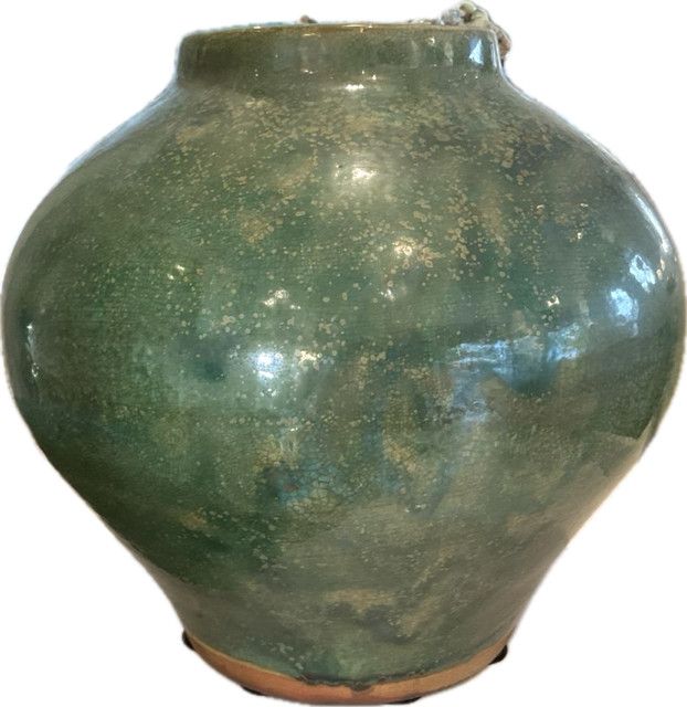 Wine Jar 1940's Vintage Asian Porcelain Blue/Green Glaze 13"