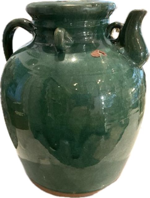 Jar Pitcher Clay Green Glazed Large 15" x 11