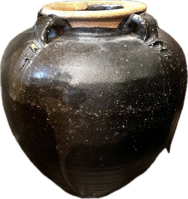 Vintage Large Wine Jar Brown Decorative Handles 22" x 20