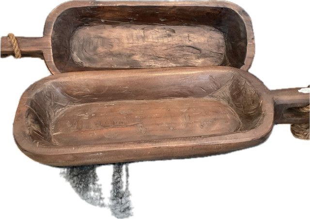 Hand Carved Dark Wood Canoe W/Handle &amp; Rope 24"