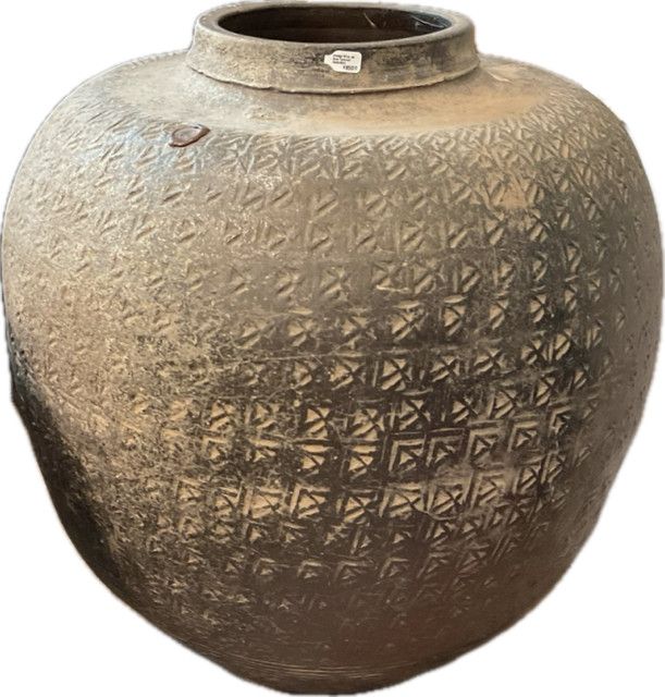 Vintage Large Wine Jar Grey Textured Decoration Stamped 20" x 17"