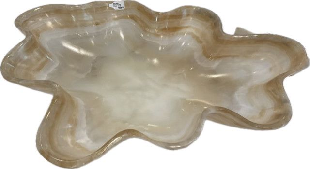 Onyx Bowl, Scalloped Tans Creams  14.75"