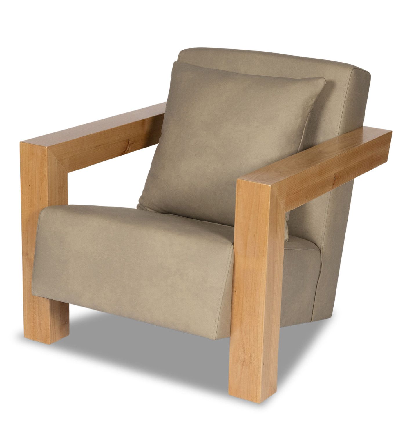 Chair, Poplar Solid Wood, Leather Tight Seat and Back, USA