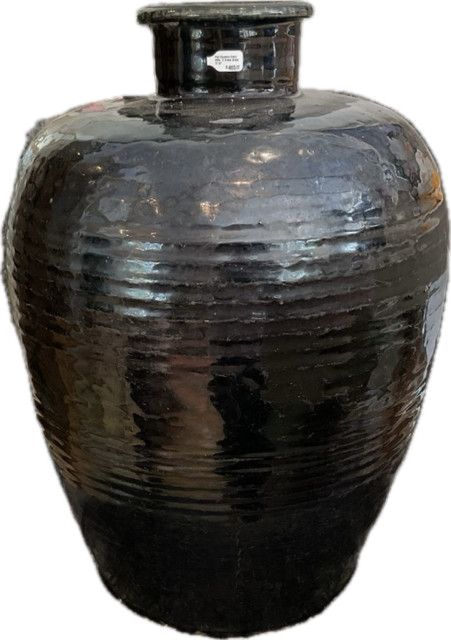 Pot Ceramic Early 20th. C Black Glaze 17.5"