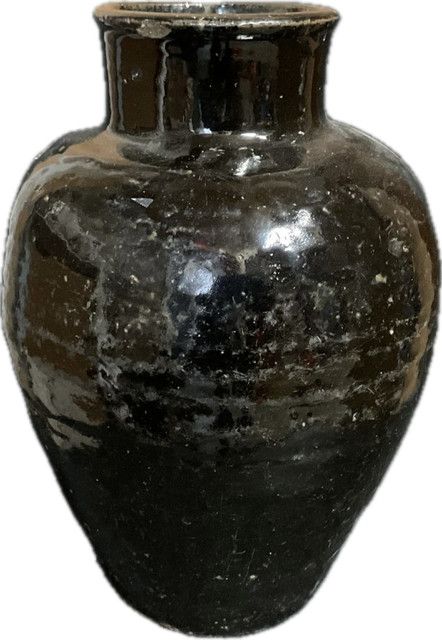 Black Glazed c.1940’s Food Jar Vase 14”