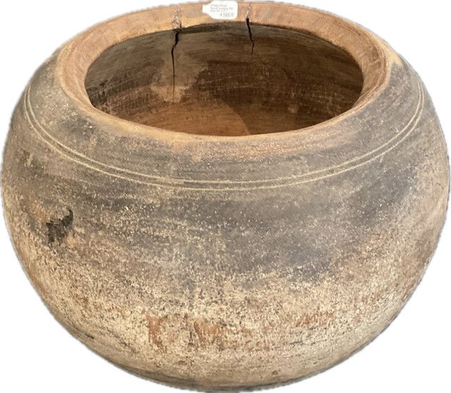 Vintage Wood Round Cooking Pot Asia 10" x 7"