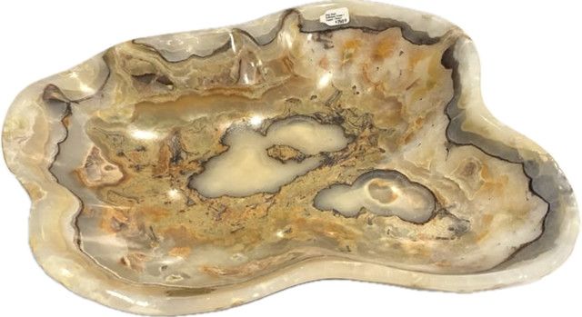 Onyx Bowl, Scalloped Cream / Copper / Brown 14"