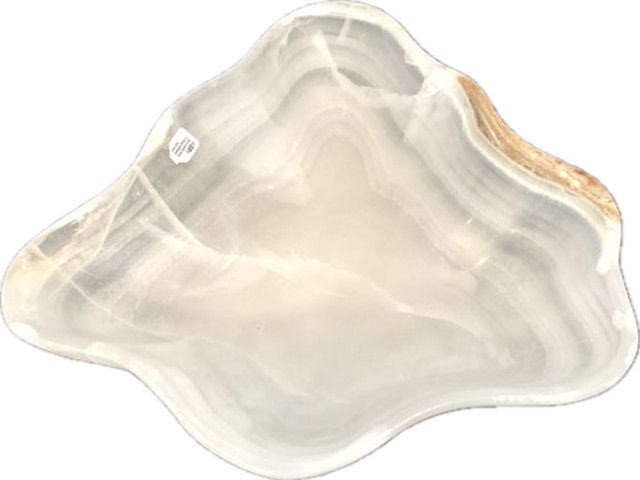 Onyx Bowl, Scalloped White w/ Taupe Accent Small 12"