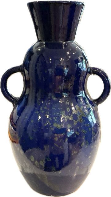 Ceramic Vase Blue Speckled Glaze Morocco 15"